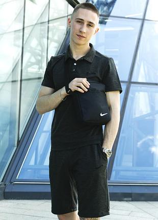 Костюм спортивный мужской nike футболка поло серое трикотажное+шорты серые+барсетка (найк) летний темный