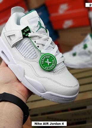 Кросівки жіночі nike air jordan 4 білі із зеленим шкіряні кросівки найк аїр джордан 4 на весну, літо, осінь 38 (24 см)