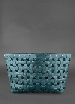 Кожаная плетеная женская сумка пазл xl зеленая krast4 фото