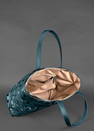 Кожаная плетеная женская сумка пазл xl зеленая krast6 фото