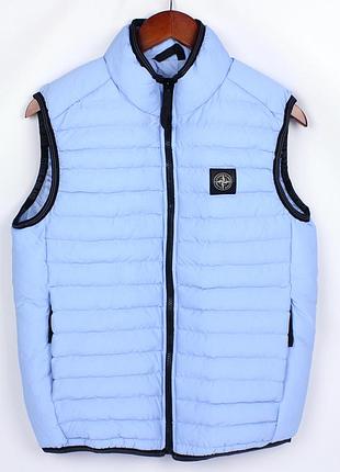 Жилетка stone island, цвет хаки, разные размеры голубой, m