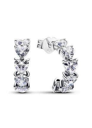 Серебряные серьги pandora "сияющие сердца" открытые 293657c01