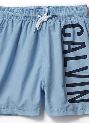Мужские пляжные шорты (плавки) calvin klein, подходят для плаванья, цвет темно-синий бледно-голубой, 3xl