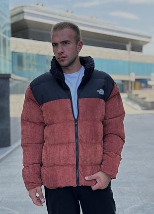 Мужской зимний пуховик the north face burgundy вельвет m