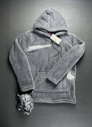 Чоловічий плюшевий сірий худі nike модна оверсайз толстовка найк для хлопця l
