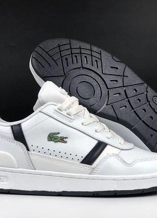 Мужские кроссовки кожаные lacoste t-clip демисезонные белые кеды лакосте прошитые вьетнам 44