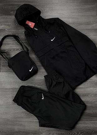 Спортивный костюм мужской найк, костюм с плащовки nike черный. барсетка в подарок xxxl