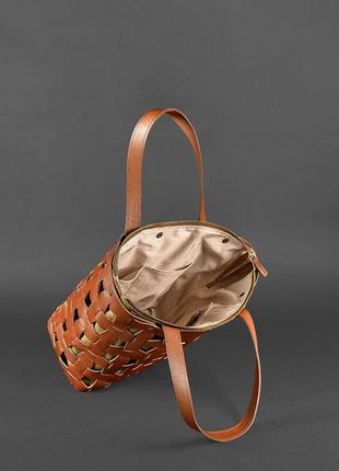 Шкіряні плетені жіноча сумка пазл l світло-коричнева6 фото