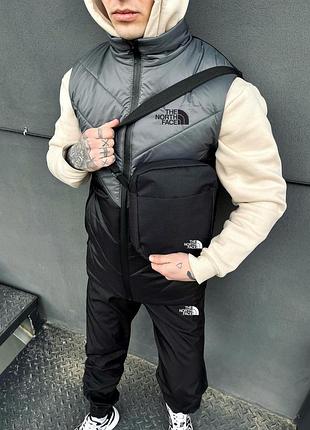 Жилетка чоловіча + штани + барсетка костюм осінній весняний 'clip' tnf сіра-чорна безрукавка the north face