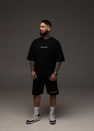Мужской летний костюм шорты футболка черный calvin klein oversize брендовый комплект на лето кляйн оверсайз l