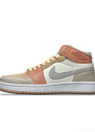 Кроссовки nike air jordan retro 1 beige & silver & white арт 152