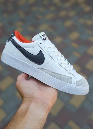 Мужские летние кроссовки nike blazer low низкие белые с чёрным с оранжевым кросовки найк блейзер лоу 44