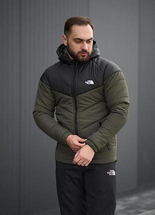 Куртка мужская весенняя / осенняя the north face черная-хаки утепленная тнф tnf демисезонная теплая ветровка s