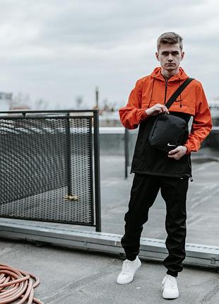 Спортивный костюм мужской найк, nike черный - оранжевый. барсетка в подарок s