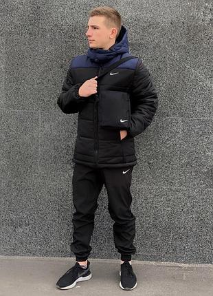 Комплект куртка мужская зимняя найк + утепленные штаны. барсетка nike и перчатки в подарок.