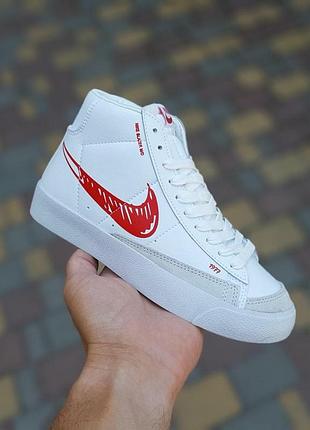 Женские летние кроссовки nike blazer mid белые с красным высокие модные кеды найк блезер 39