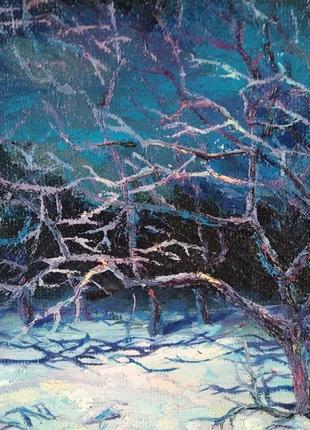 Авторська картина олією на полотні зимовий пейзаж "вечір" 55х35 см5 фото