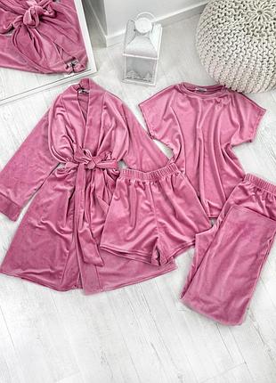 Комплект женский четверка халат футболка шорты штаны evelyn collection 2xl-3xl розовый
