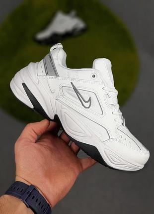 Жіночі шкіряні кросівки nike m2k tekno білі з чорним та сріблом літні кросівки найк техно топ якість 39