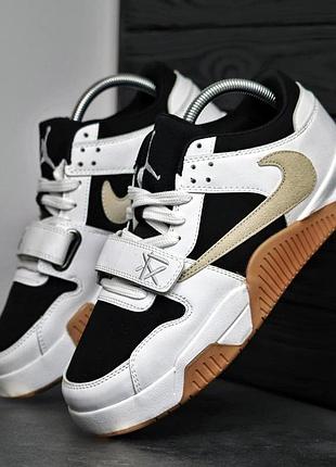 Кроссовки мужские nike jordan jumpman travis scott черно-белые весенние осенние кожаные весна осень качественные спортивные 43