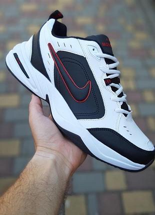 Чоловічі літні шкіряні кросівки nike air monarch білі з чорним кросівки найк аір монарх великани 48(30.5см)