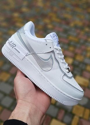 Жіночі шкіряні кросівки nike air force 1 shadow білі з сріблом літні кросівки найк аір форс 39(24.5см)
