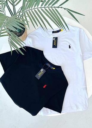 Мужская футболка polo ralph lauren - базовая брендовая футболка с вышивкой лошади (черная, белая) білий, l