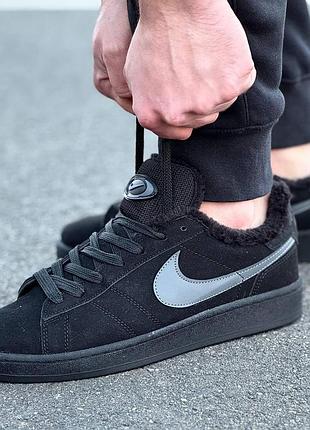 Кроссовки мужские nike air force 1 low зимние черные замшевые на меху, кроссовки найк аир форс зима теплые замша 42