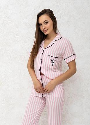Піжама victoria's secret бавовняна рожева в полоску жіноча