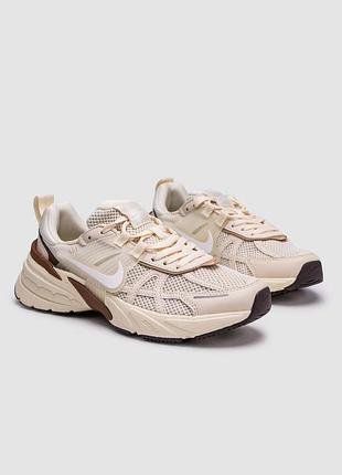 Кроссовки nike v2k runtekk cream/brown бежевые женские