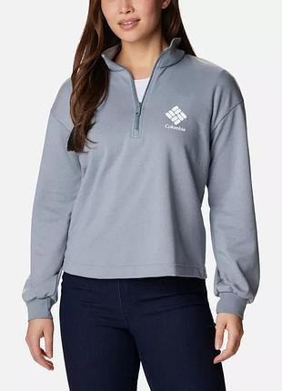 Женский пуловер columbia logo columbia sportswear из ткани френч терри с молнией до половины
