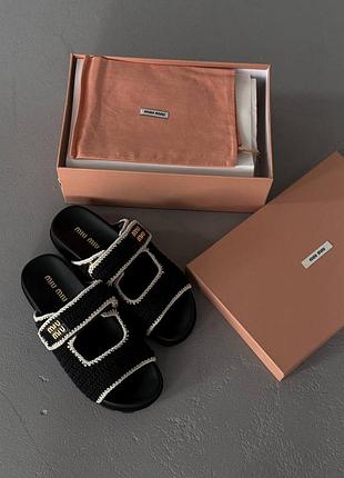 Шльопанці miu women's miu crochet knit slides black