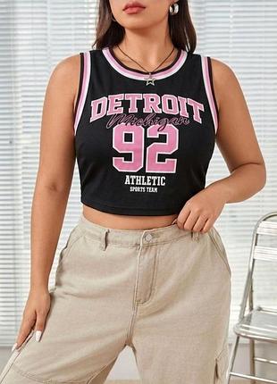 Дихаючий трикотаж 🏀 кроп-топ fb sister detroit 92 🏀 баскетбольна майка оверсайз 🏀 літній спортивний топ жіночий розмір l xl