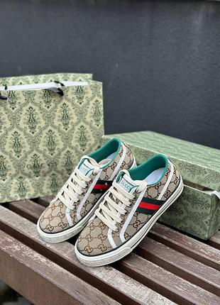 Женские кеды gucci sneakers tennis 1977 beige, бежевые кроссовки звучащий теннис 1977