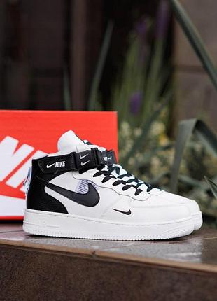 Кроссовки nike air force utility high white black winter fur мужские зима 42