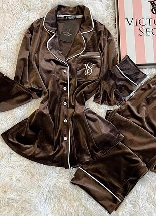 Пижама victoria's secret бархатная шоколадная женская