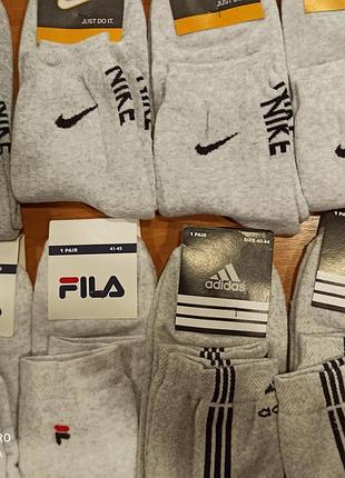 Шкарпетки чоловічі nike, adidas, fila, puma, спортивні, махрові, середньої висоти, розмір 41-44
