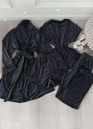 Комплект женский четверка халат футболка шорты штаны evelyn collection 2xl-3xl графит