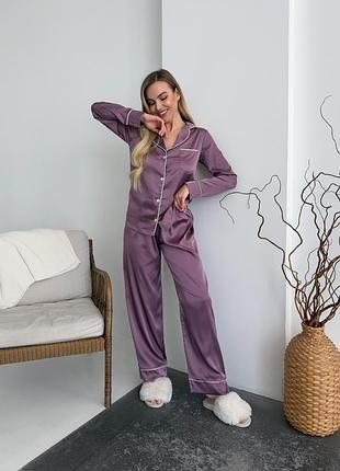 Комплект женская рубашка и брюки margaret collection s-m фиолетовый