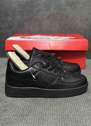 Nike air force leather black euro winter кросівки найк аїр форс найк кросівки шкіряні осінні чорні єврозима, 43, 41