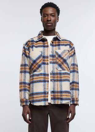 Верхняя рубашка river island orange check shacket куртка мужская s m м