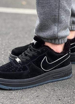 Зимние мужские кроссовки nike air force черные замшевые с мехом, кроссовки найк аир форс зима утепленные стильные повседневные 43