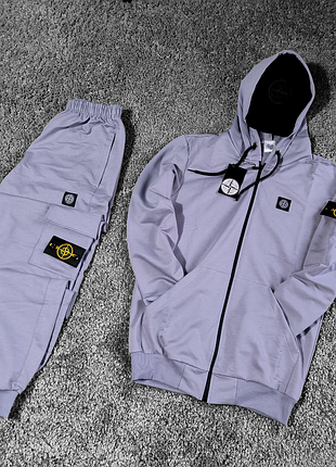 Мужской спортивный костюм stone island графитово-серый с капюшоном