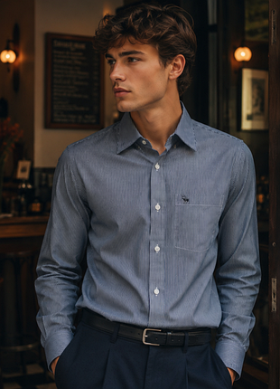 Стильная мужская хлопковая белая рубашка в полоску abercrombie&fitch, made in sri lanka