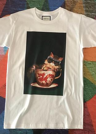 Футболка gucci кіт у чашці. бірка ориг xl