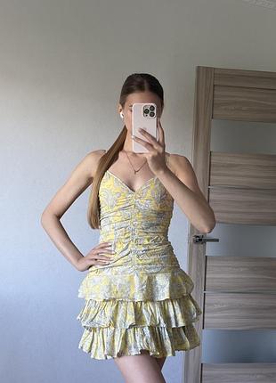 Коротка жовта сукня з рюшами h&m