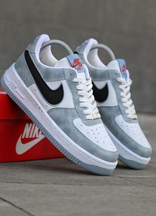 Осенние мужские кроссовки nike force белые кожаные весенние, кроссовки найк аир форс осень демисезонные голубые 44