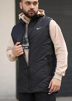 Повседневная мужская жилетка clip nike/ демисезонная черная безрукавка без капюшона/ спортивная жилетка nike