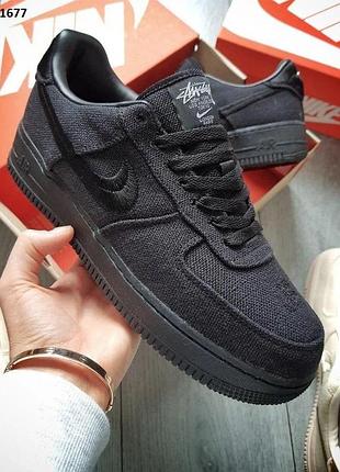 Черные кроссовки мужские текстиль stussy x nike air force 1 low black low размер 41 42 43 44 45
