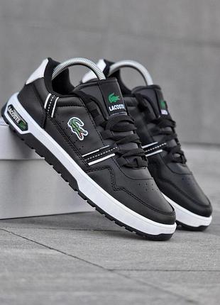Осенние мужские кроссовки lacoste t-clip черные весенние кожаные, мужские кеды лакоста классические 42